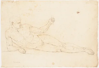 Nude Man Reclining (recto); Man Facing Left with Out-stretched Arms (verso) — Antonio Canova · Anonymous, Italian, early 19th century
