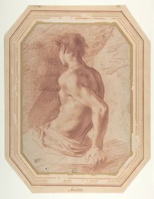 Back View of a Seated Nude Youth Facing Left — Annibale Carracci