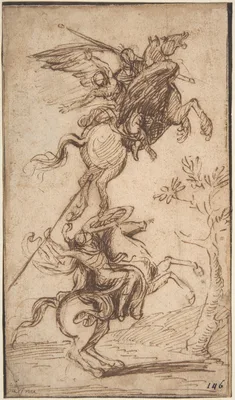 The Sorcerer Atlante Abducting Pinabello's Lady (Ariosto, Orlando Furioso, canto II, 38) — Niccolo Pussino