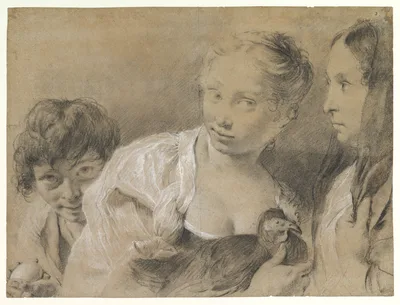 Boy with an Egg, Girl with a Hen, and a Watching Woman — Giovanni Battista Piazzetta