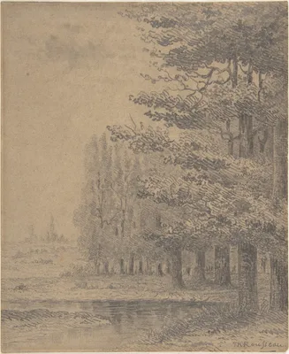 Landscape (A Grove of Trees Standing Near a River) — Théodore Rousseau