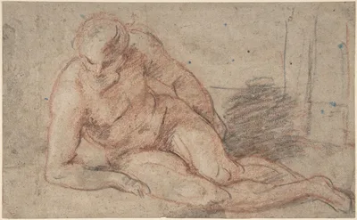 Reclining Nude Figure (recto); unidentifiable sketches (verso) — Jean-Antoine Watteau