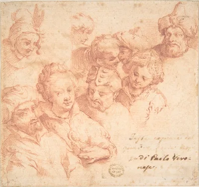 Nine heads after Paolo Veronese — Anonymous, Italian, Roman-Bolognese, 17th century · Paolo Veronese (Paolo Caliari)