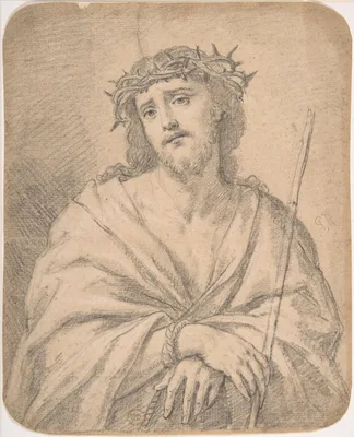 Man of  Sorrows, after Guido Reni (recto); Studies of arm and hands (verso) — Anonymous, Italian, Roman-Bolognese, 17th century · Guido Reni