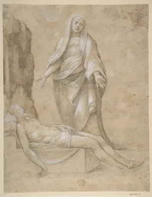 Pieta (recto); Madonna and two Cherubs in pen and brown ink; copy of a drawing in the Louvre which is attributed to Raphael (verso) — Raphael