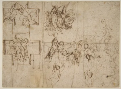Studies of Flying Putti (recto); Composition Studies (verso) — Guido Reni