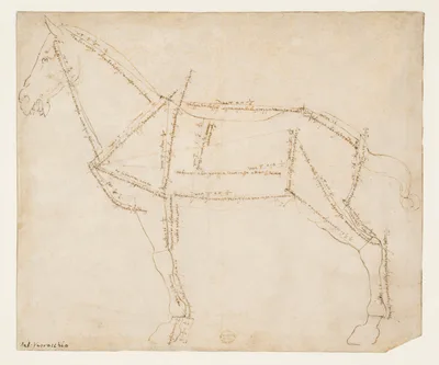 Measured Drawing of a Horse Facing Left (recto) — Andrea del Verrocchio