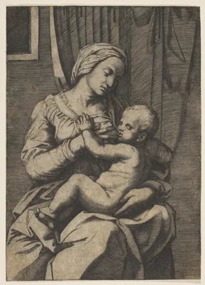 Virgin nursing the infant Christ on her lap — Raphael (Raffaello Sanzio or Santi) · Marco Dente