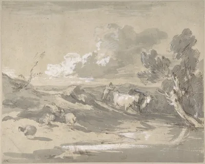 Open Landscape with Herdsman, Cows, and Sheep — Thomas Gainsborough