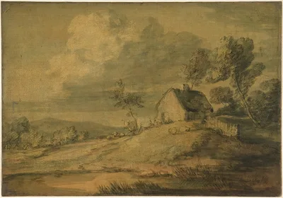 Wooded Landscape with Cottage, Cows and Sheep — Thomas Gainsborough