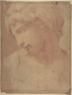 Drawing of the Head of Michelangelo's Dawn (from the Tomb of Lorenzo de' Medici, Church of San Lorenzo, Florence) — Michelangelo Buonarroti · Anonymous