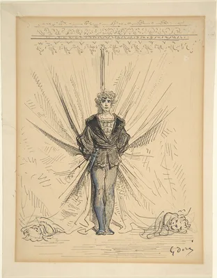 A Costumed Actor in Front of a Curtain — Gustave Doré