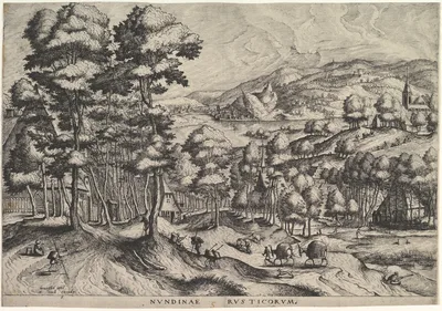 Rustic Market (Nundinae Rusticorum) from The Large Landscapes — Pieter Bruegel the Elder · Hieronymus Cock · Johannes van Doetecum I · Lucas van Doetecum