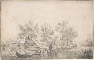 Canal Landscape with a Fisherman — Jacob van Ruisdael