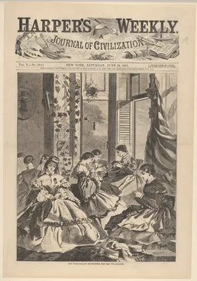 The War – Making Havelocks for the Volunteers (from "Harper's Weekly," Vol. 5, no. 235, cover) — Winslow Homer · Harper's Weekly · Harper & Brothers · Anonymous, American, 19th century