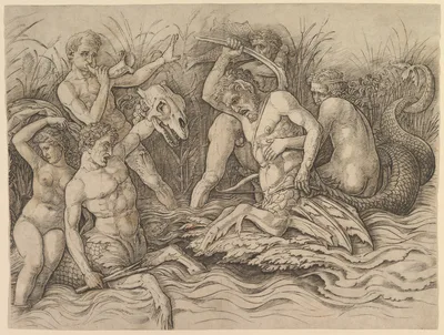 Battle of the Sea Gods (right portion of frieze) — Andrea Mantegna