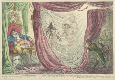 Ci-devant Occupations; or, Madame Talian and the Empress Josephine Dancing Naked before Barrass in the Winter of 1797. - A Fact! — James Gillray · Hannah Humphrey · Paul François Jean Nicolas, Viscount of Barras · Thérésa Tallien · Joséphine Bonaparte