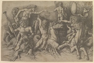 The Battle of the Sea Gods (left portion of  frieze) — Andrea Mantegna