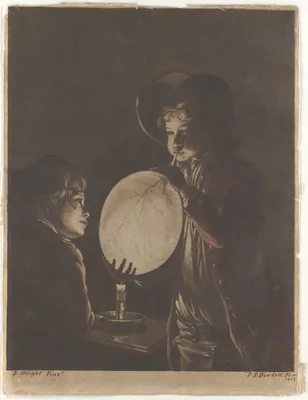 Two Boys Blowing a Bladder by Candle-light — Joseph Wright (Wright of Derby) · Peter Perez Burdett