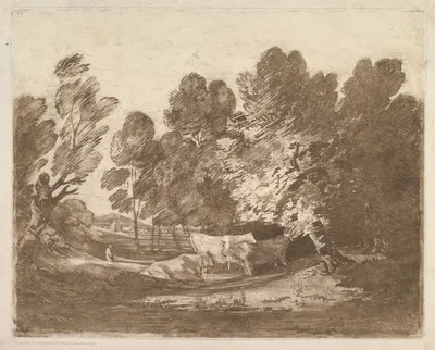 Wooded Landscape with Herdsmen and Cows — Thomas Gainsborough · John & Josiah Boydell