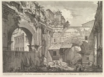 Veduta interna dell'Atrio del Portico di Ottavia (Internal View of the Atrium of the Portico of Octavia), in: 'Vedute di Roma' (Views of Rome) — Giovanni Battista Piranesi