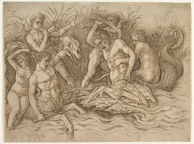 Battle of the Sea-Gods (right portion of frieze) — Andrea Mantegna