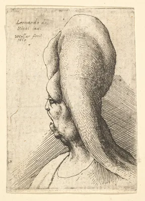 Bust of a deformed old woman with one tooth, facing left — Leonardo da Vinci · Wenceslaus Hollar