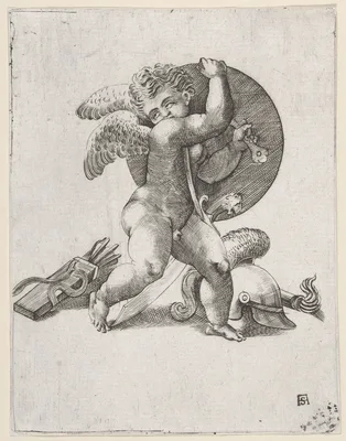 Cupid with Weapons of Mars — Adamo Scultori