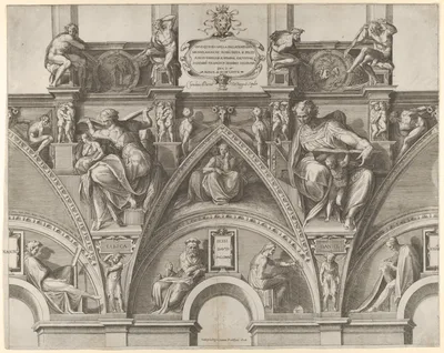 Portion of the Ceiling of the Sistine Chapel with the Libyan Sibyl, Prophet Daniel, Jesse, David, and Solomon, from Sibyls and Prophets from the Sistine Chapel Vaults — Michelangelo Buonarroti · Cherubino Alberti (Zaccaria Mattia)