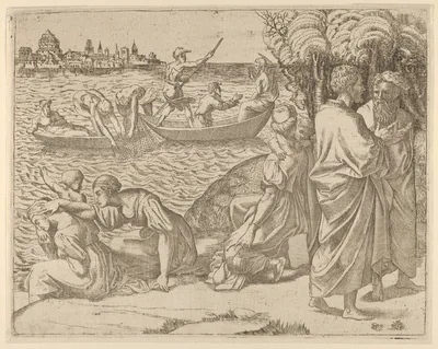 The Miraculous Draught of Fishes — Anonymous, French, School of Fontainebleau, 16th century · Raphael (Raffaello Sanzio or Santi)