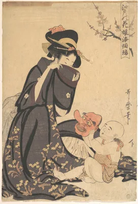 江戸の花　娘浄瑠璃 · A Woman Playing with a Young Boy — Kitagawa Utamaro