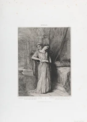 "If I do die before thee, pr'ythee shroud me in one of those same sheets": plate 8 from Othello (Act 4, Scene 3) — Théodore Chassériau · William Shakespeare