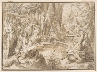 The Challenge of the Pierides, from Ovid's Metamorphosis (Book V: 294-678) — Karel van Mander the Elder