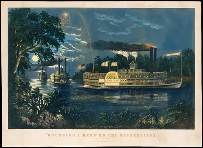 "Rounding a Bend" on the Mississippi – The Parting Salute — Currier & Ives · Frances Flora Bond Palmer