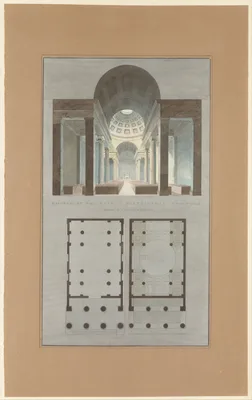 Church of the French Protestants (Eglise Français du Saint Esprit), New York (section and plan) — Alexander Jackson Davis · Ithiel Town