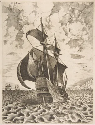 Armed Four-Master Sailing Towards a Port from The Sailing Vessels — Pieter Bruegel the Elder · Frans Huys · Hieronymus Cock