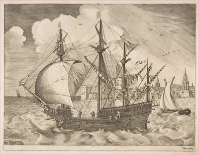 Armed Four-Master Putting Out to Sea from The Sailing Vessels — Pieter Bruegel the Elder · Frans Huys · Hieronymus Cock
