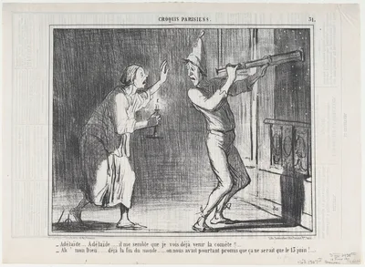 Adèlaïde...Il me semble que je vois...la comète! (Adelaide...I think I see the comet!), from Croquis Parisiens, published in Le Charivari, February 18, 1857 — Aaron Martinet · Honoré Daumier · Destouches