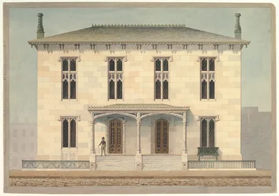 Design for a Double Townhouse (front elevation) — Alexander Jackson Davis
