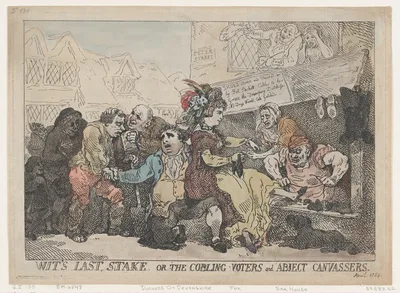 Wit's Last Stake, or the Cobbling Voters and Abject Canvassers — Thomas Rowlandson · Georgiana, Duchess of Devonshire · Charles James Fox