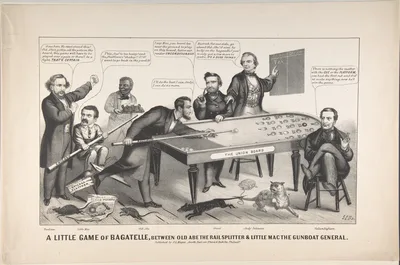 A Little Game of Bagatelle, Between Old Abe the Rail Splitter & Little Mac the Gunboat General — John L. Magee · Ulysses S. Grant · General George B. McClellan · Abraham Lincoln · Andrew Johnson