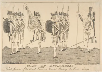 Count de Rochambeau, French General of the Land Forces in America Reviewing the French Troops — Jean-Baptiste Donatien de Vimeur, comte de Rochambeau · Edward Hedges · Anonymous, British, 18th century