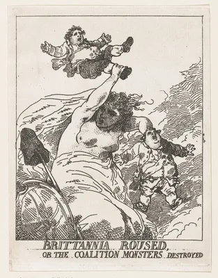 Britannia Roused, or the Coalition Monsters Destroyed — Thomas Rowlandson · Frederick North, 2nd Earl of Guilford · Charles James Fox