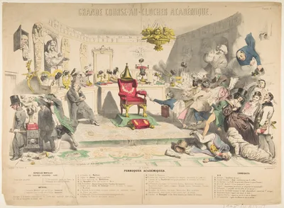 Grand Course-au-Clocher Académique, Planche 1: Perruques Académiques — J. J. Grandville · Aubert et Cie · Auguste Desperret · Bauger et Cie