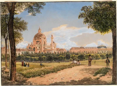 View of St. Charles Church and the Polytechnic Institute in Vienna — Rudolf von Alt