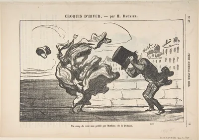 Un Coup de Vent non Prédit par Mathieu (de la Drôme), Plate 1 of Croquis d'Hiver, published in le Petit Journal pour rire — Honoré Daumier · Petit Journal pour rire