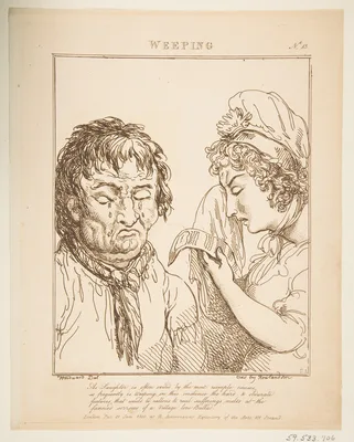 Weeping (Le Brun Travested, or Caricatures of the Passions) — George Murgatroyd Woodward · Rudolph Ackermann, London · Thomas Rowlandson
