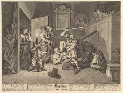 Hudibras Catechized (Twelve Large Illustrations for Samuel Butler's Hudibras, Plate 9) — John Cooper · Philip Overton · William Hogarth · Samuel Butler