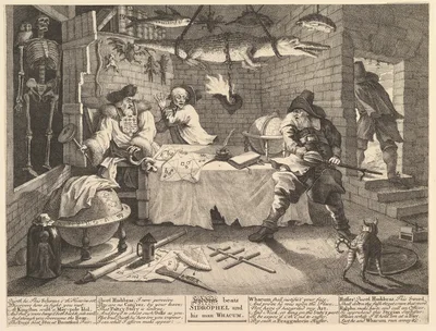 Hudibras beats Sidrophel and his man Whacum (Twelve Large Illustrations for Samuel Butler's Hudibras, Plate 8) — Philip Overton · John Cooper · William Hogarth · Samuel Butler