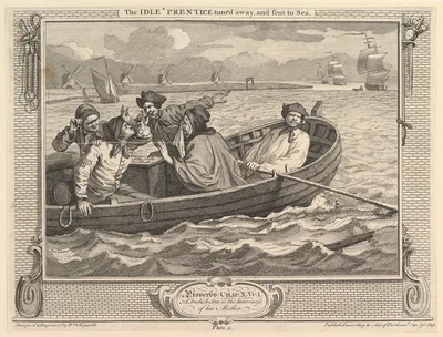 The Idle 'Prentice Turned Away and Sent to Sea: Industry and Idleness, plate 5 — William Hogarth